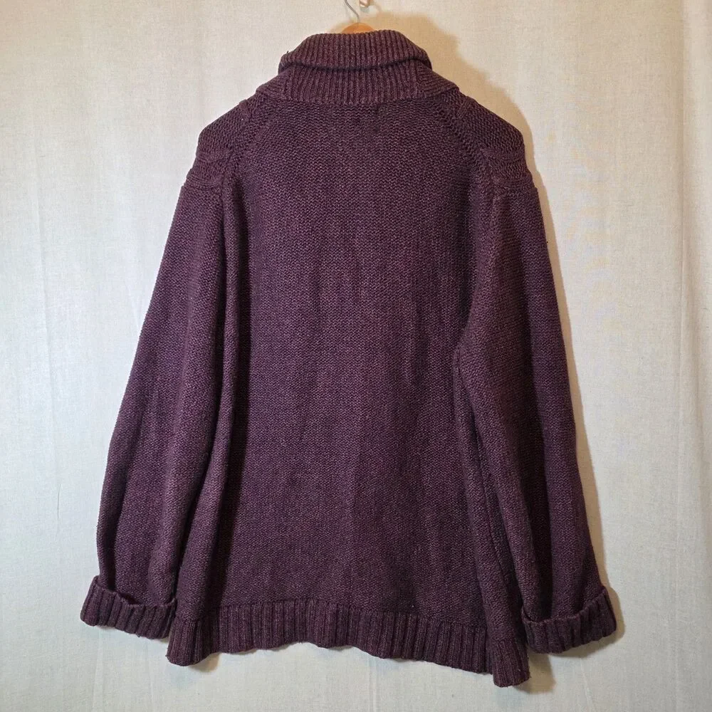 Banana Republic Mens Cardigan XL Burgundy Cable Knit Shawl Collar Ribbed